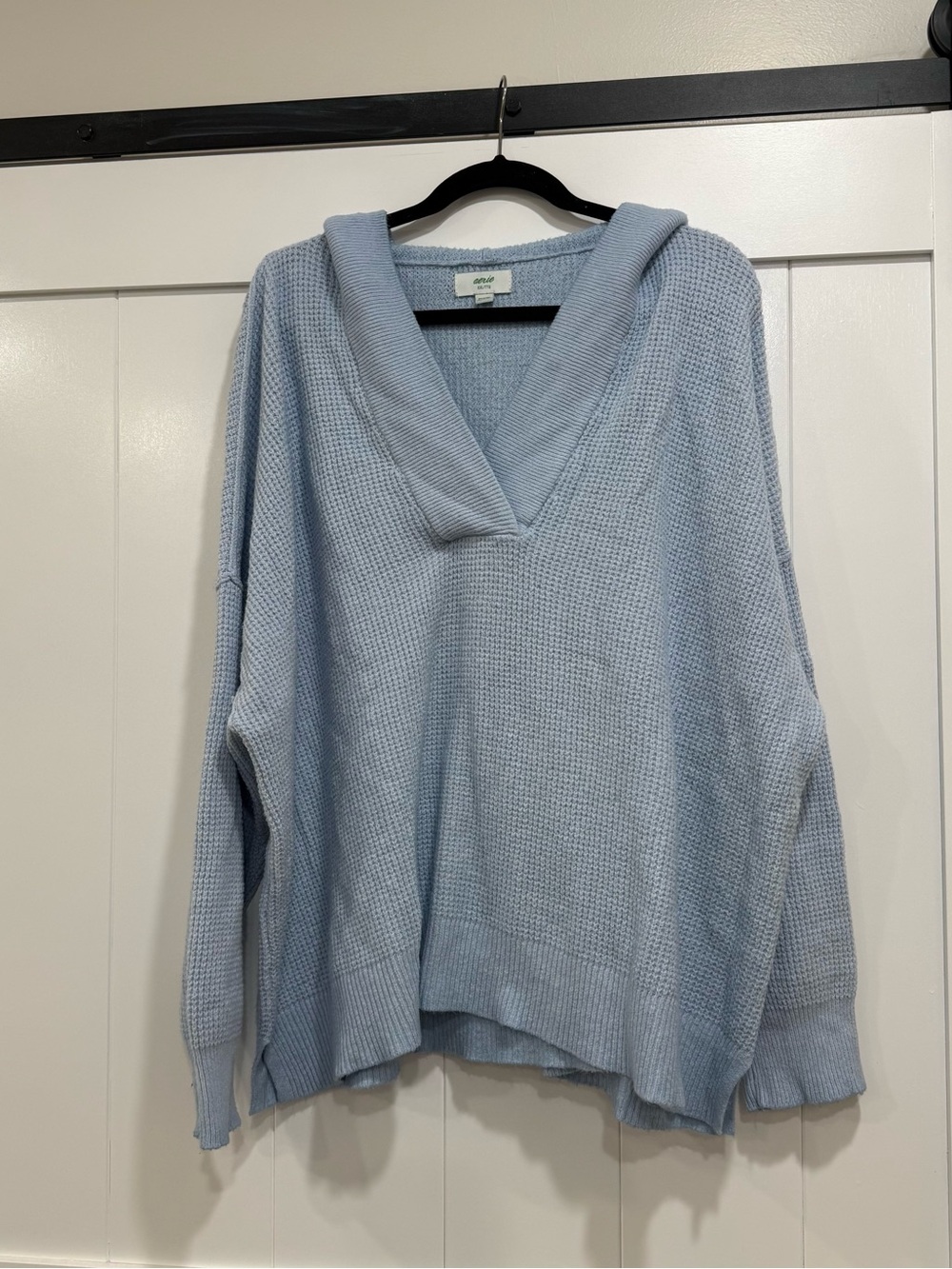 aerie Powder Blue V-Neck Waffle Knit Sweater